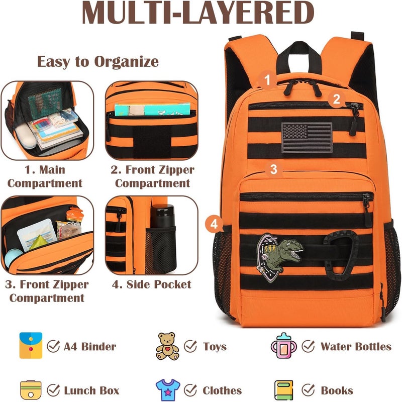 SunForMorning Kids Tactical Backpack Army Molle Bookbag Military Boys Backpack for School, Outdoor, Camping, Orange - Image 3